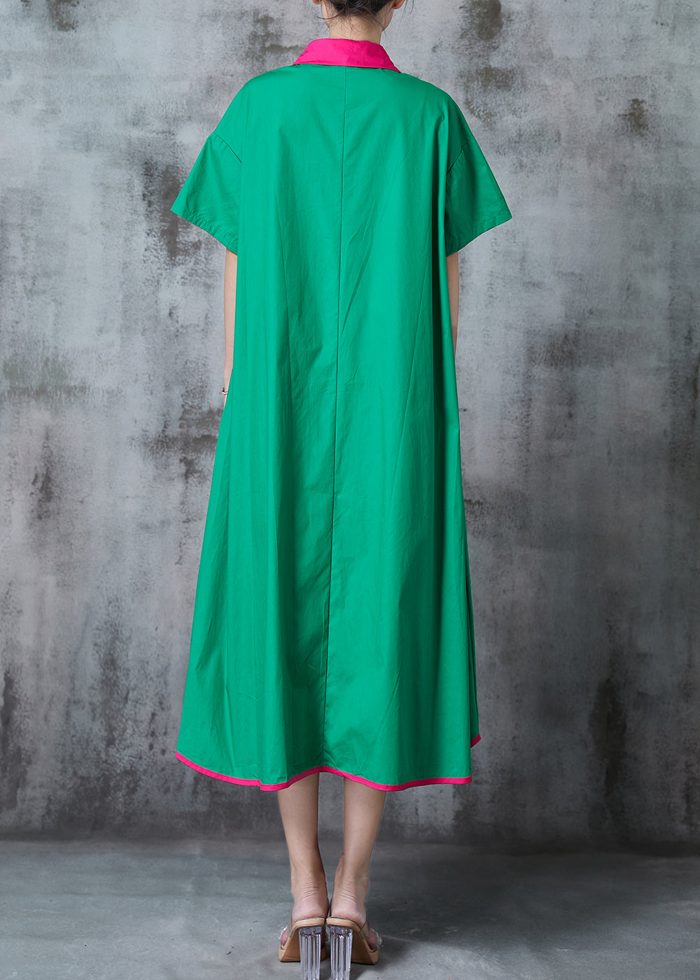 Green Patchwork Cotton a Line Dresses Applique Summer
