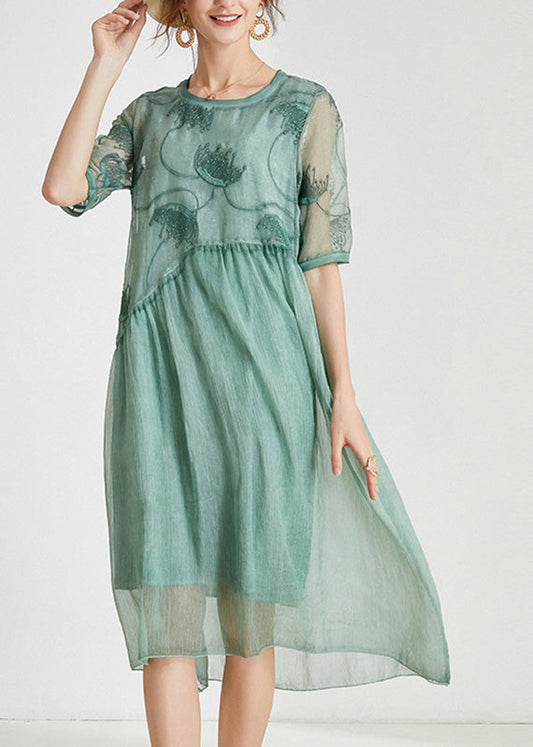 Green Patchwork Chiffon Maxi Dress Summer