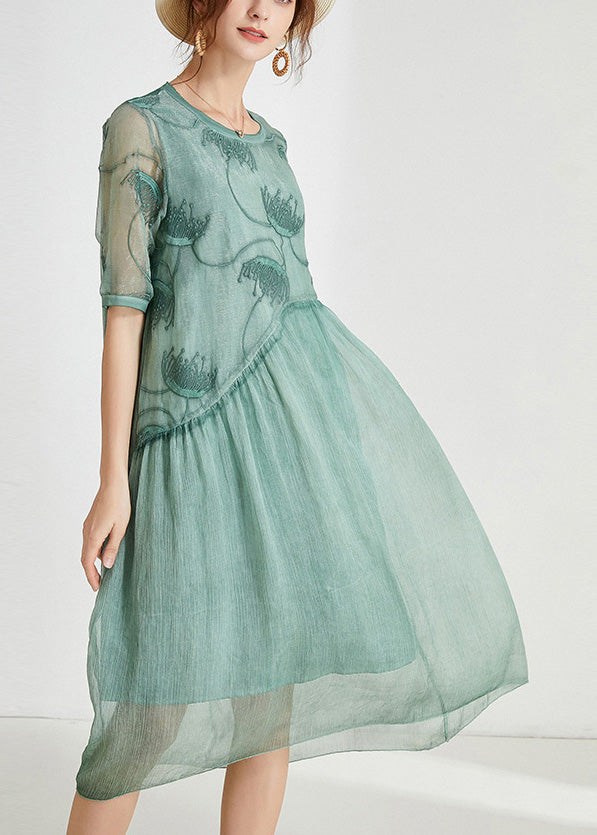 Green Patchwork Chiffon Maxi Dress Summer