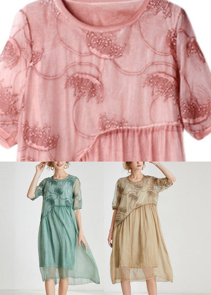 Green Patchwork Chiffon Maxi Dress Summer