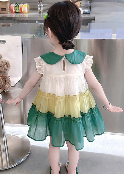 Green Peter Pan Collar Bow Cotton Mid Dresses Summer