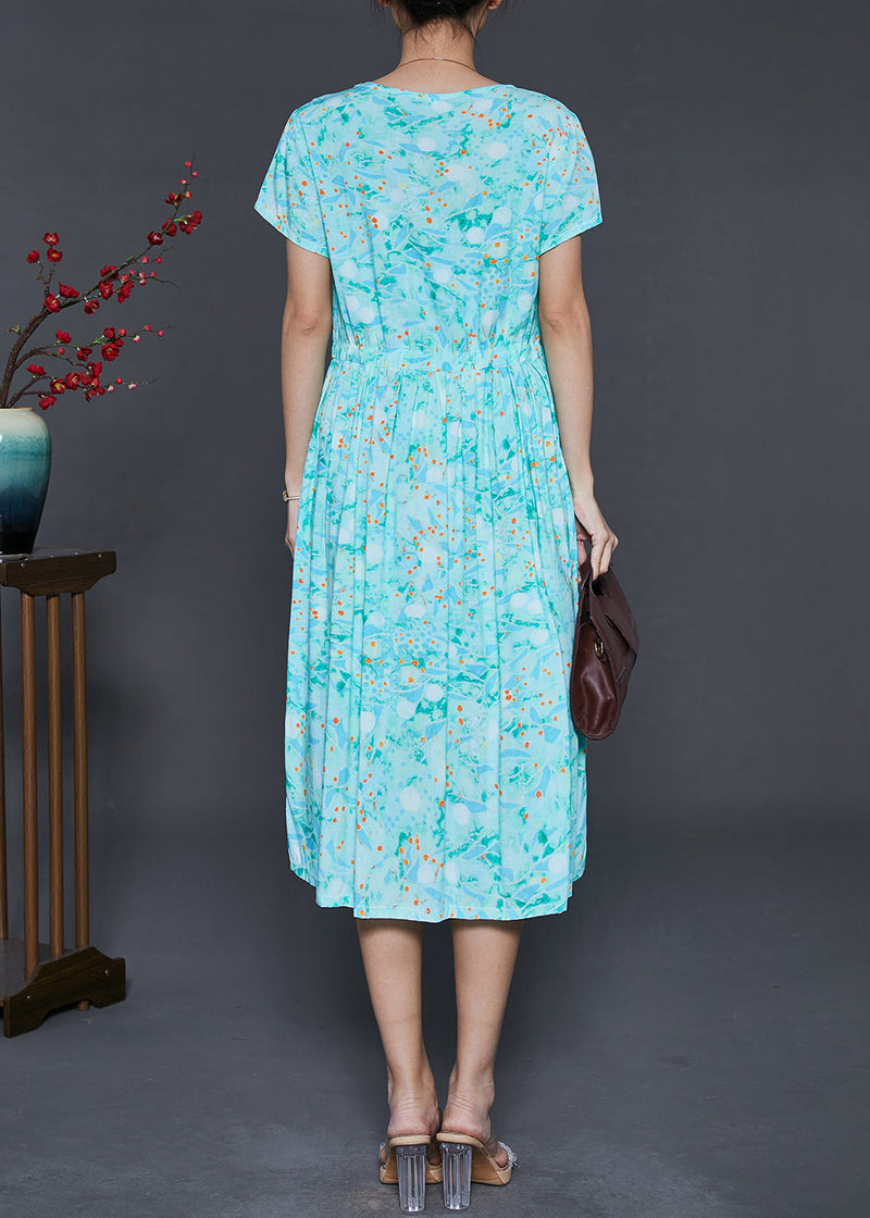 Green Print Cotton Holiday Dress Cinched Summer