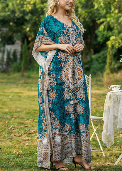 Green Side Open Party Long Dress Batwing Sleeve