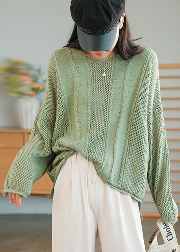 Green Knit Sweaters O-neck Oversized Winter
