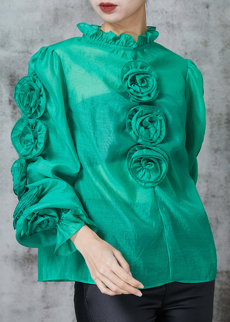 Green Stereoscopic Chiffon Shirt Top Ruffled Spring