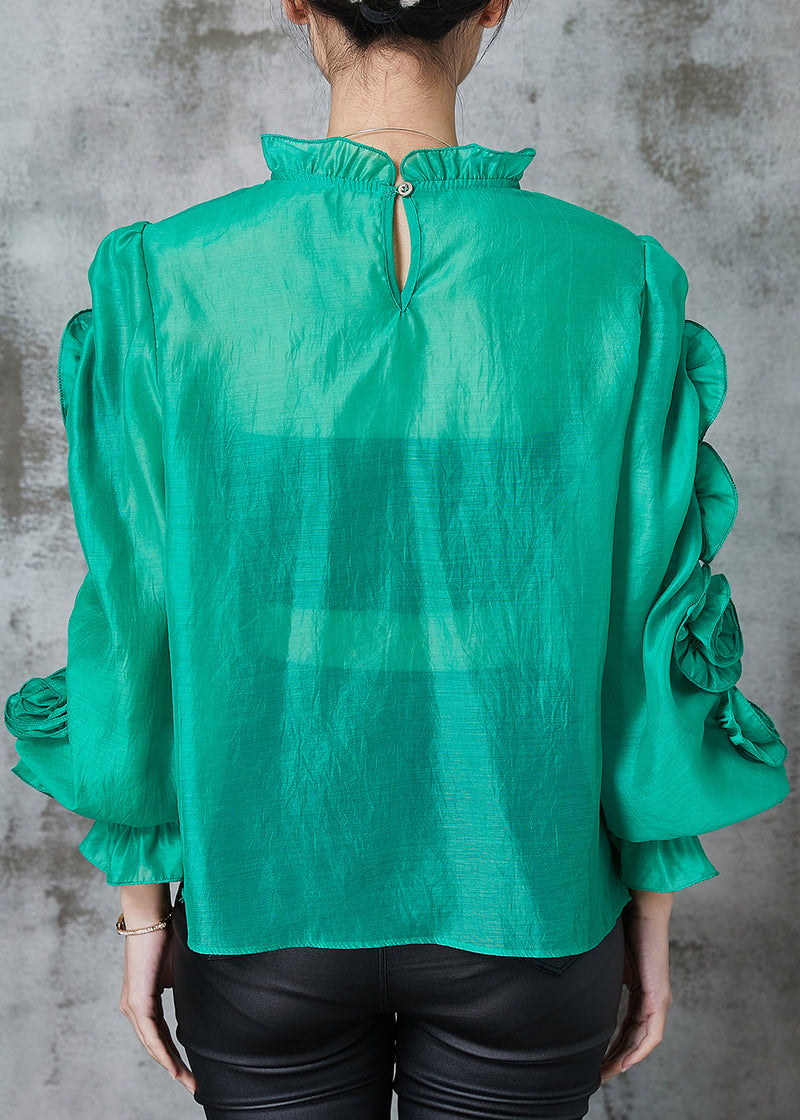 Green Stereoscopic Chiffon Shirt Top Ruffled Spring