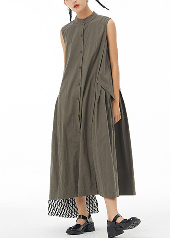 Green Wrinkled Long Shirt Dress Sleeveless