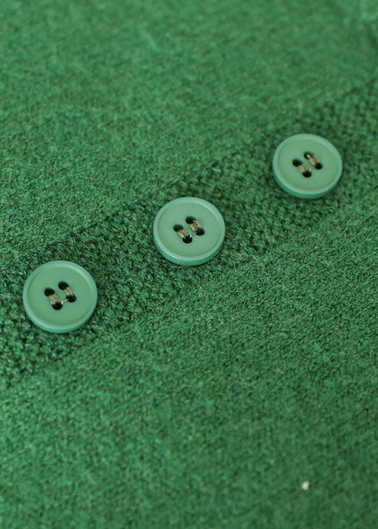 Green Thick Knitted Sweaters Button Print Long Sleeve