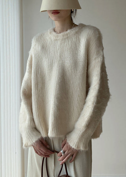 Grey Cozy Warm Knit Spring Sweaters O-neck