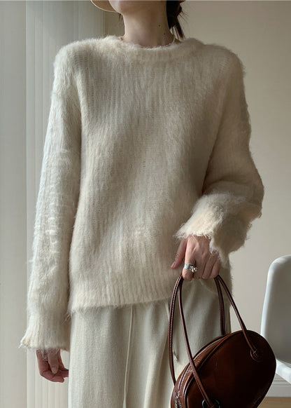 Grey Cozy Warm Knit Spring Sweaters O-neck