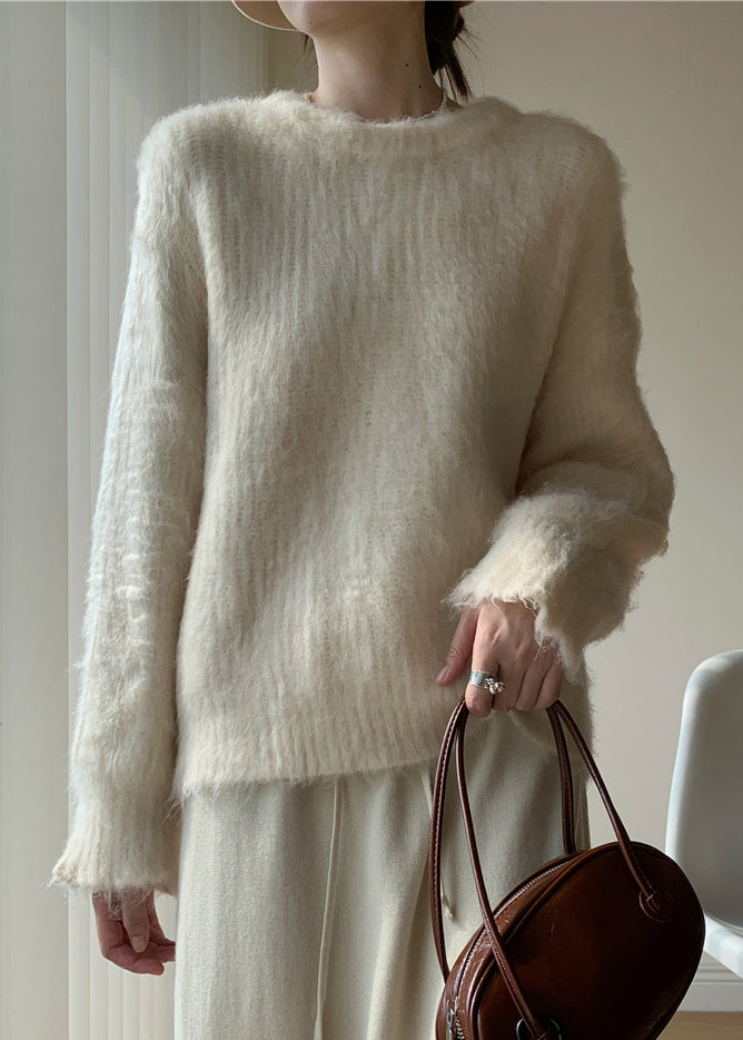 Grey Cozy Warm Knit Spring Sweaters O-neck