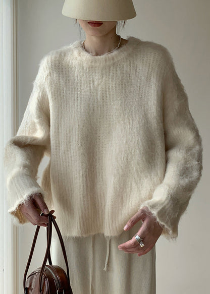 Grey Cozy Warm Knit Spring Sweaters O-neck