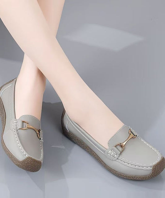 Grey Flat Shoes for Cowhide Leather Fine Flat Shoes