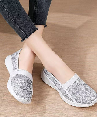 Grey Flat Shoes Knit Fabric Unique Jacquard Flat Feet Shoes