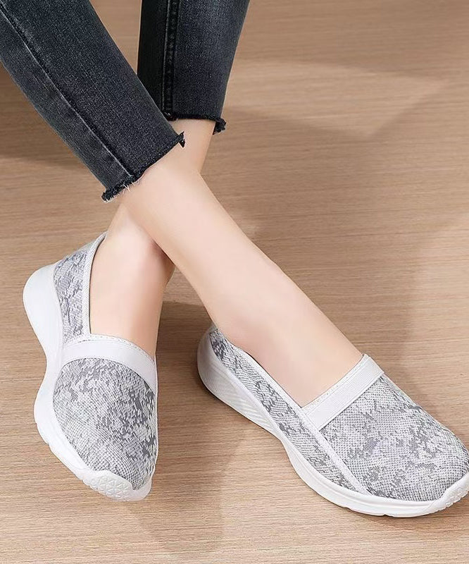 Grey Flat Shoes Knit Fabric Unique Jacquard Flat Feet Shoes