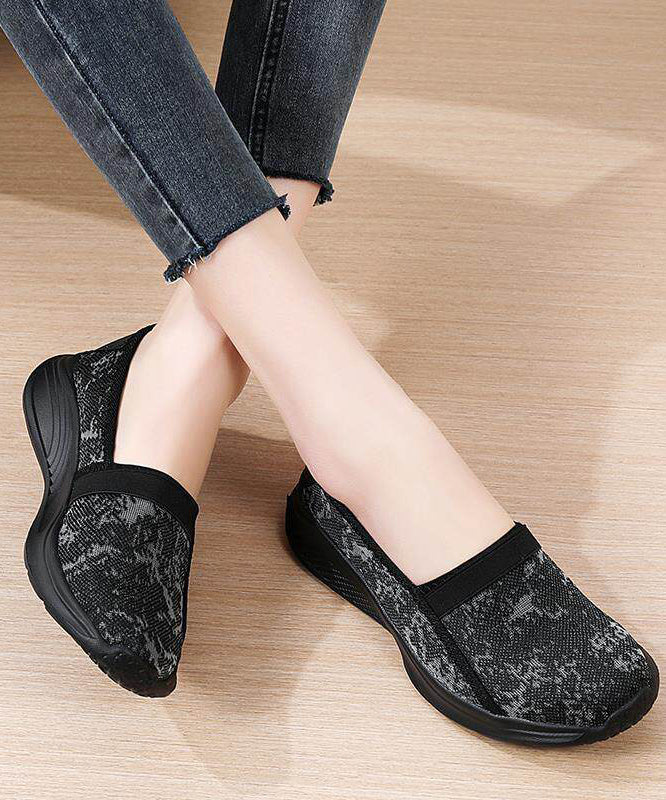 Grey Flat Shoes Knit Fabric Unique Jacquard Flat Feet Shoes