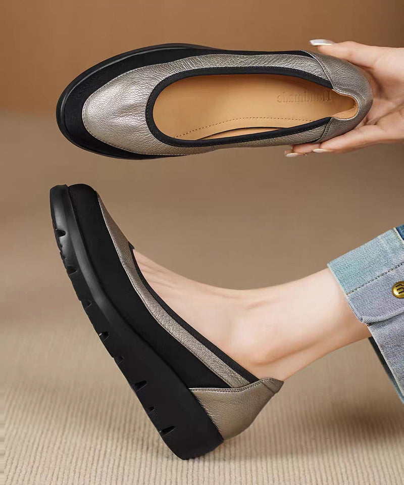 Grey Flats Platform Faux Leather Splicing Flats