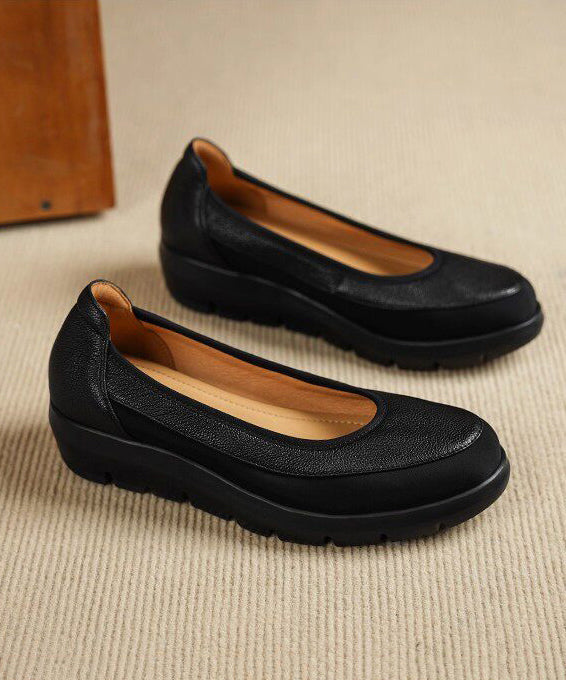 Grey Flats Platform Faux Leather Splicing Flats