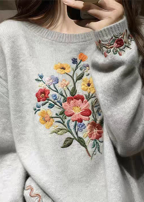 Grey Cozy Knit Sweater O-neck Spring