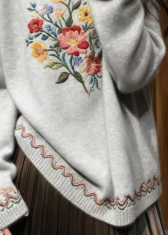 Grey Cozy Knit Sweater O-neck Spring