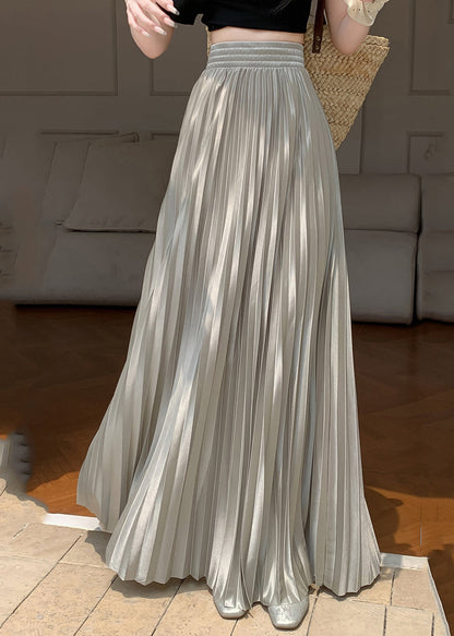 Grey Green Patchwork Silk Pleated Skirt