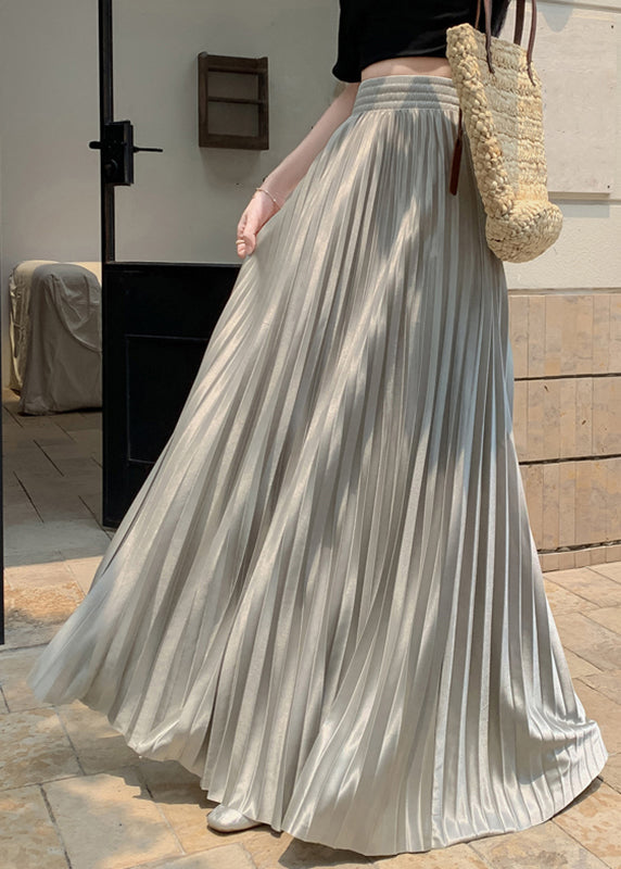 Grey Green Patchwork Silk Pleated Skirt