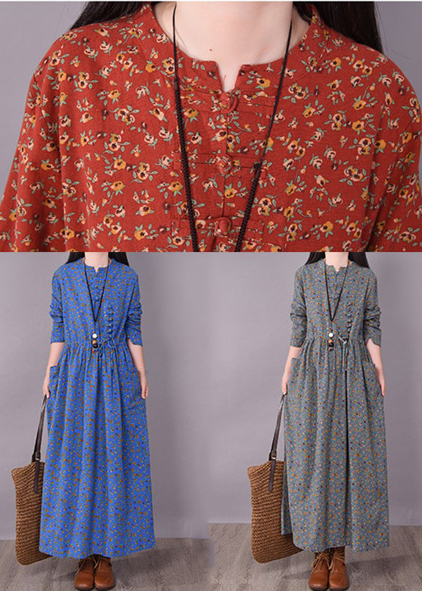Grey Linen a Line Dresses Tie Waist Cinched Pocket Long Sleeve
