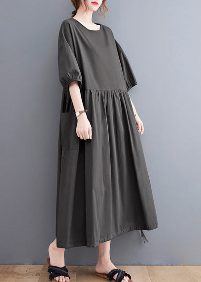Grey O-neck Holiday Maxi Dress Short Sleeve