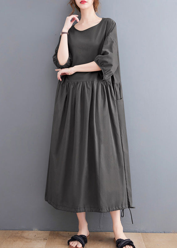 Grey O-neck Holiday Maxi Dress Short Sleeve