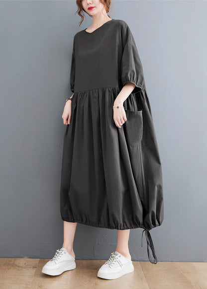 Grey O-neck Holiday Maxi Dress Short Sleeve