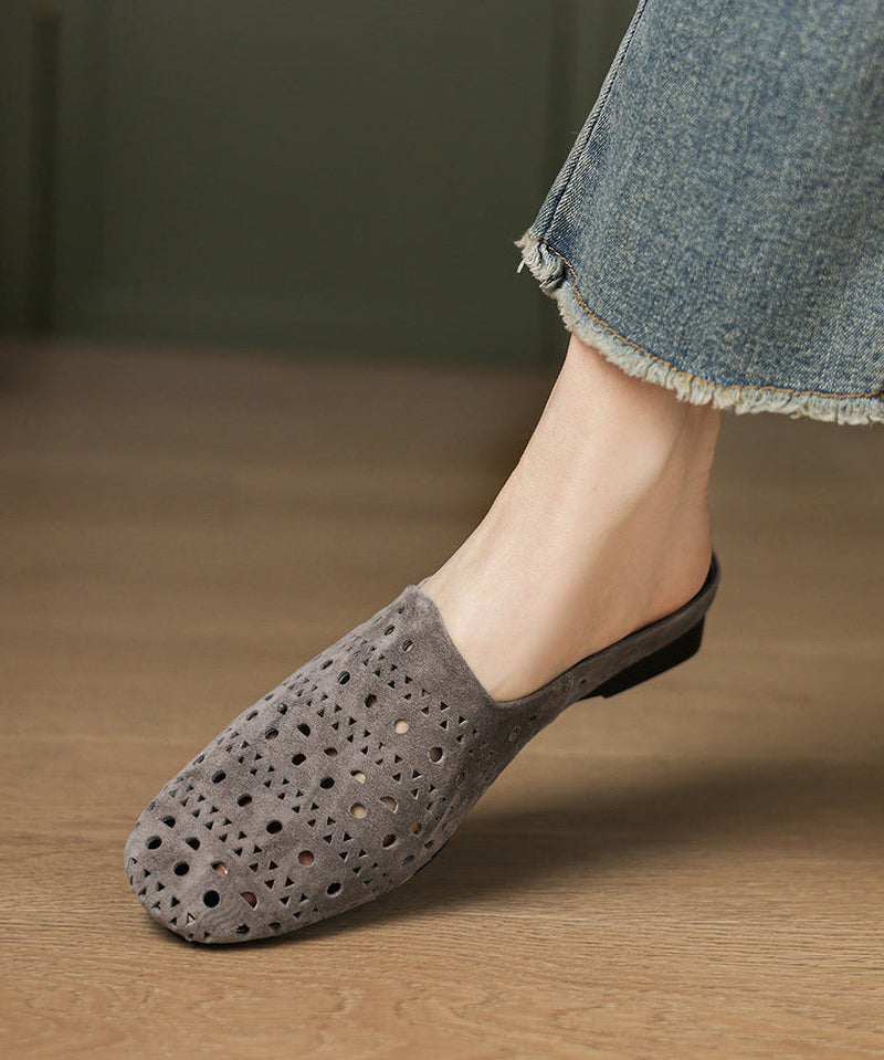 Grey Sheepskin Hollow Out Thong Sandals