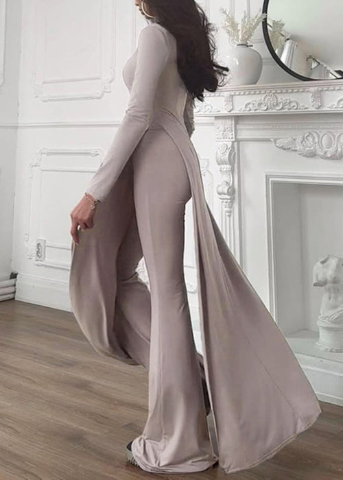 Grey Side Open Cotton Two Pieces Set Spring O Neck