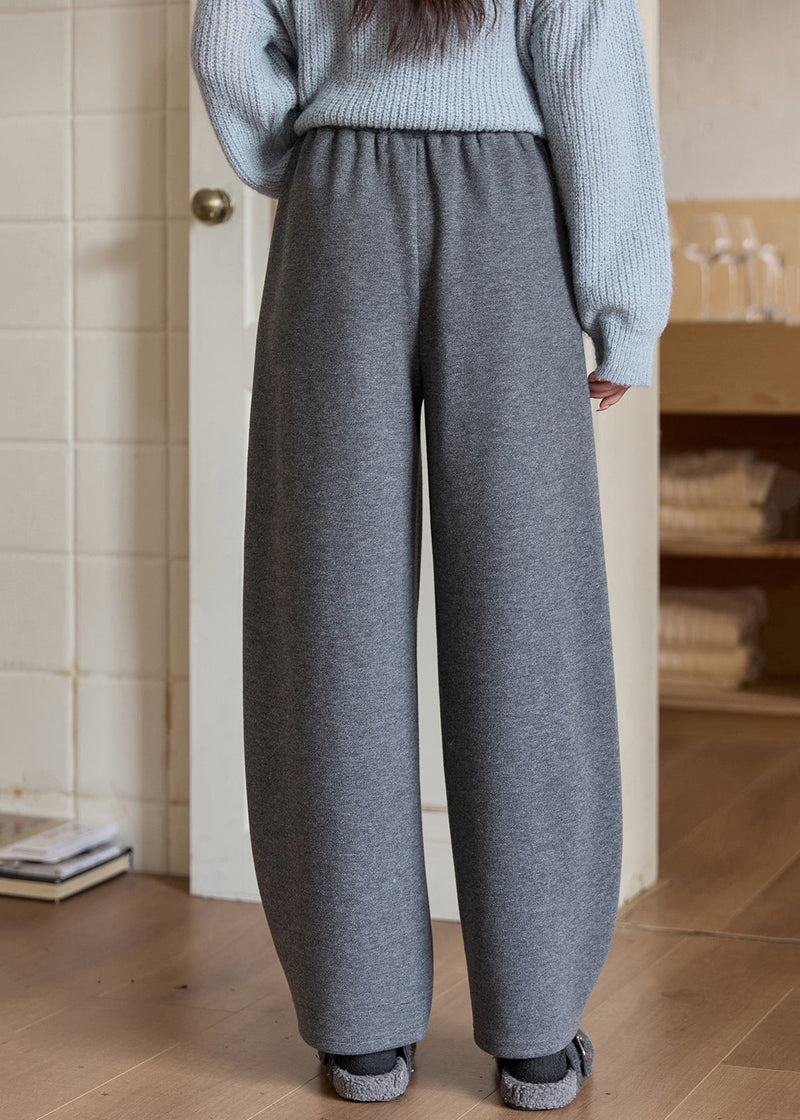 Grey Woolen Pants Elastic Waist