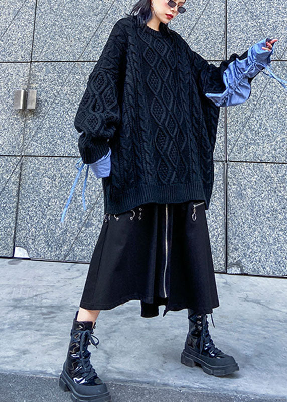 Handmade Black High Waist Pockets Zippered Asymmetrical Design Fall Skirts
