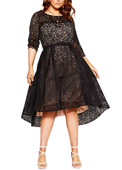 Handmade Black O-neck Knit Patchwork Lace Long Dresses Summer