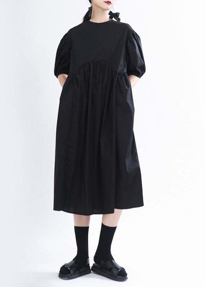 Handmade Black O-neck Long Summer Cotton Dress