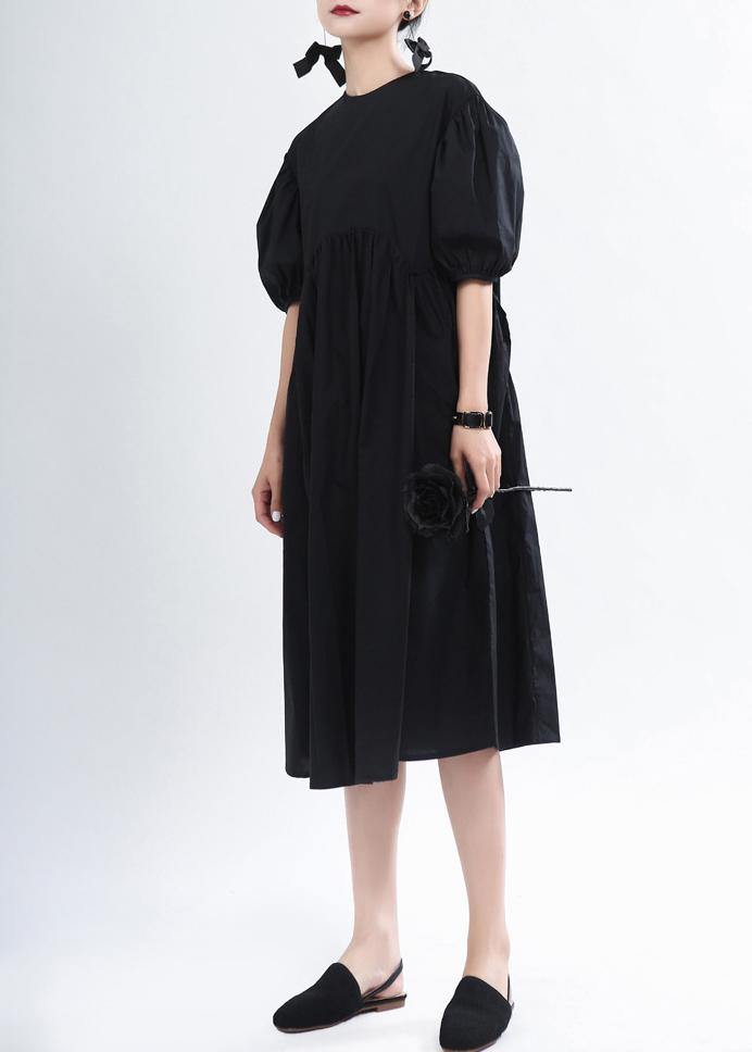 Handmade Black O-neck Long Summer Cotton Dress