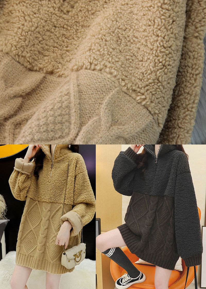 Handmade Black Patchwork Winter Fuzzy Fur Fluffy Knit Sweaters