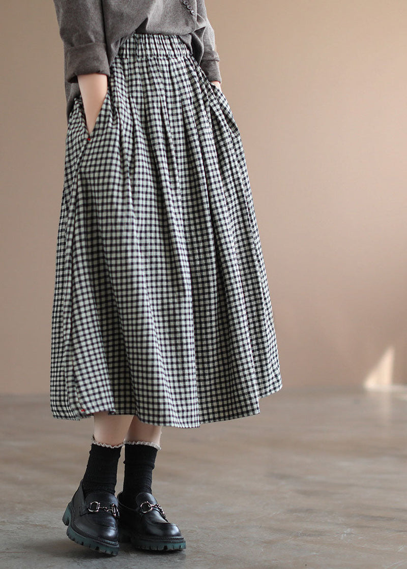 Handmade Black Plaid Circle a Line Fall Skirts