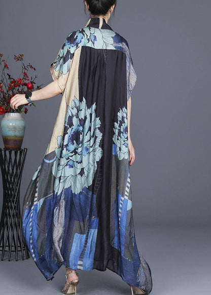 Handmade Black Print Asymmetrical Design Silk Two Pieces Set Summer Dress