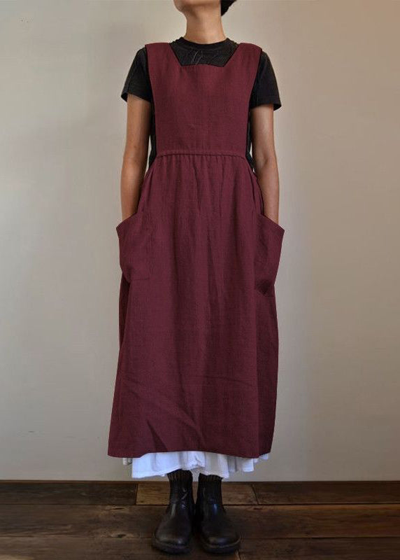 Handmade Black U Necku Neck Patchwork Pockets Maxi Dresses Summer