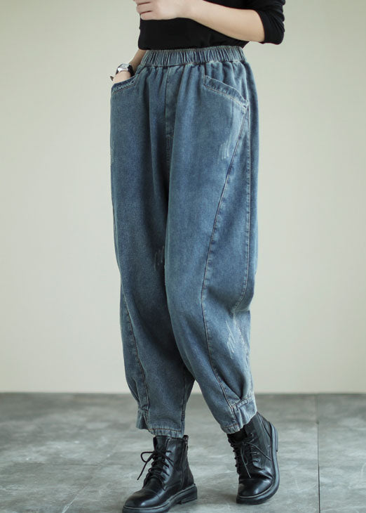 Handmade Blue Patchwork Denim Pants Spring
