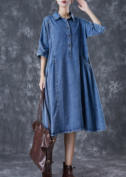 Handmade Blue Peter Pan Collar Denim a Line Dresses Half Sleeve