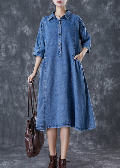 Handmade Blue Peter Pan Collar Denim a Line Dresses Half Sleeve
