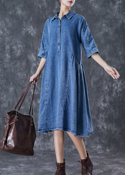 Handmade Blue Peter Pan Collar Denim a Line Dresses Half Sleeve