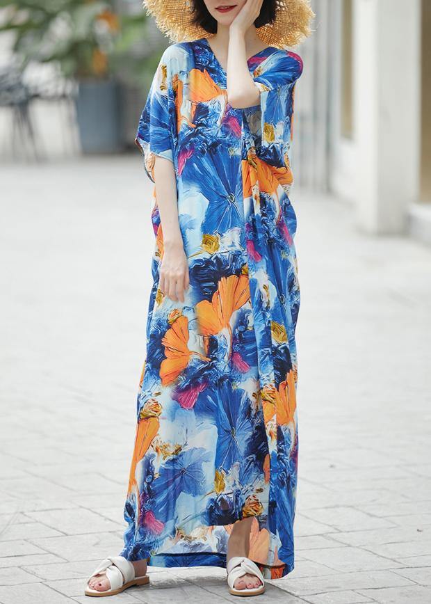 Handmade Blue Print Sundress Caftan Summer Dresses