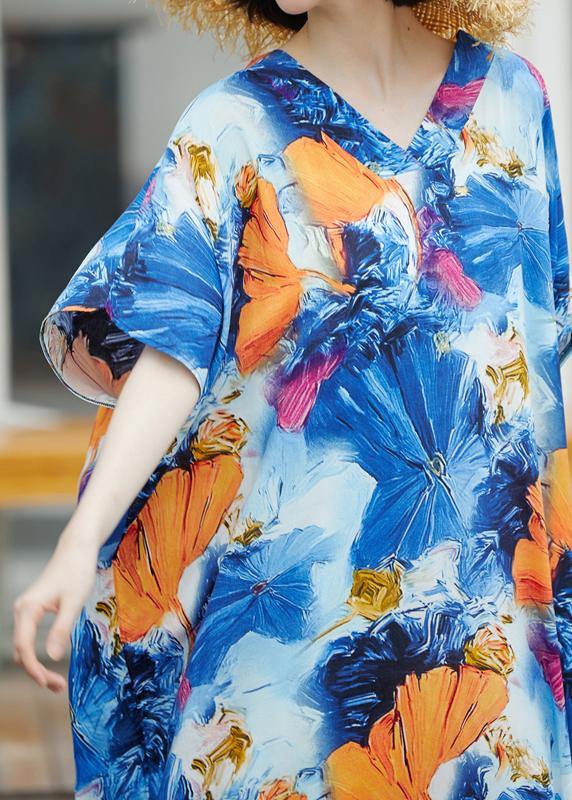 Handmade Blue Print Sundress Caftan Summer Dresses