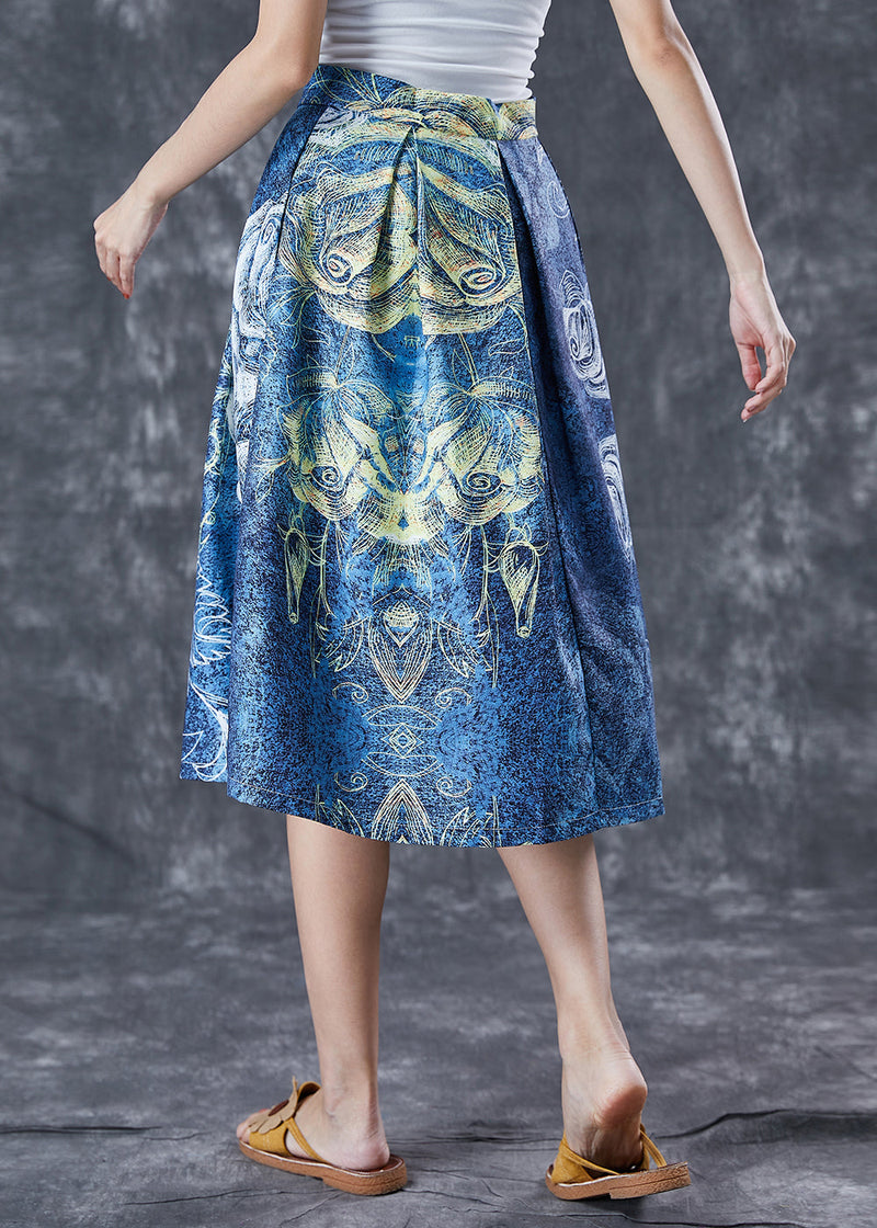 Handmade Blue Print Wrinkled Holiday Skirt Summer