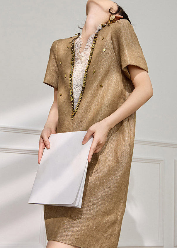 Handmade Brown Lace Patchwork Mid Dress Summer