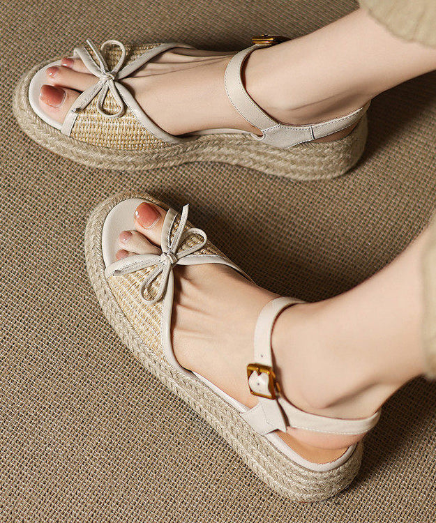 Handmade Brown Sandals Splicing Bow Wedge Sandals